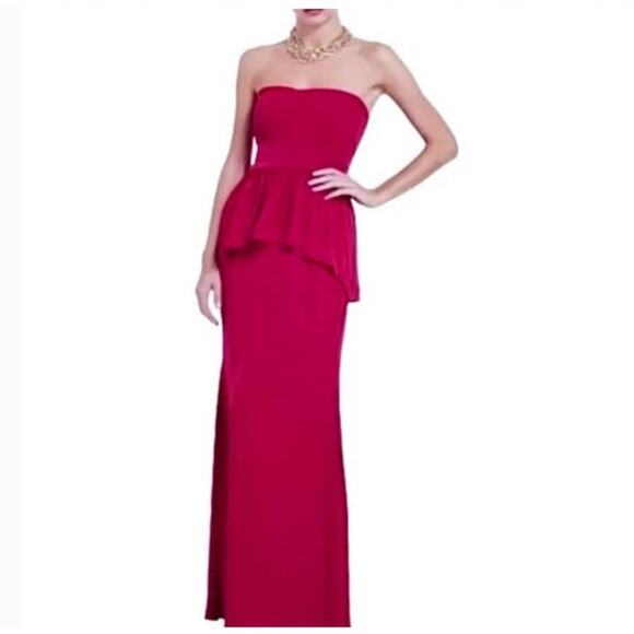 Bcbgmaxazria Ruella Strapless Peplum Maxi Dress Size 12 Red - Picture 1 of 8